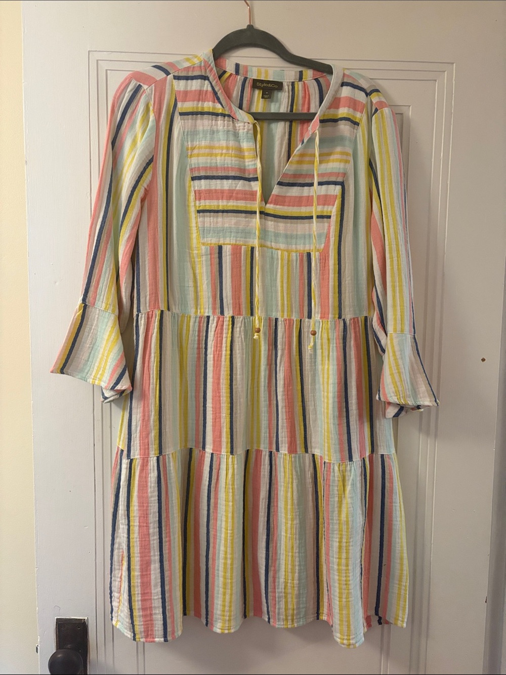 Style & Co. Multi-Color Striped Tiered Cotton Dress